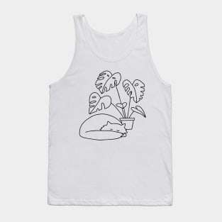 Cat and Plants line art Tank Top